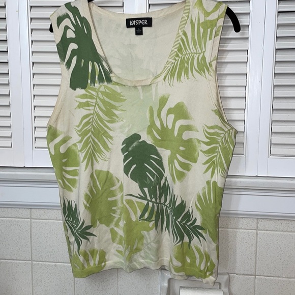 Kasper leaf sweater tank set L XL resort spring green sweater set two piece - Picture 3 of 4